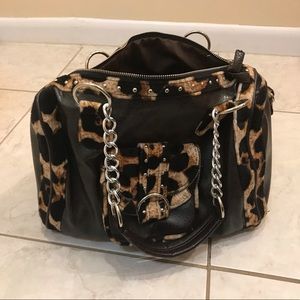 Leopard & Brown Leather Large Handbag Purse